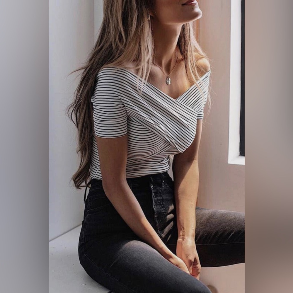 Off the Shoulder Striped Bodysuit
